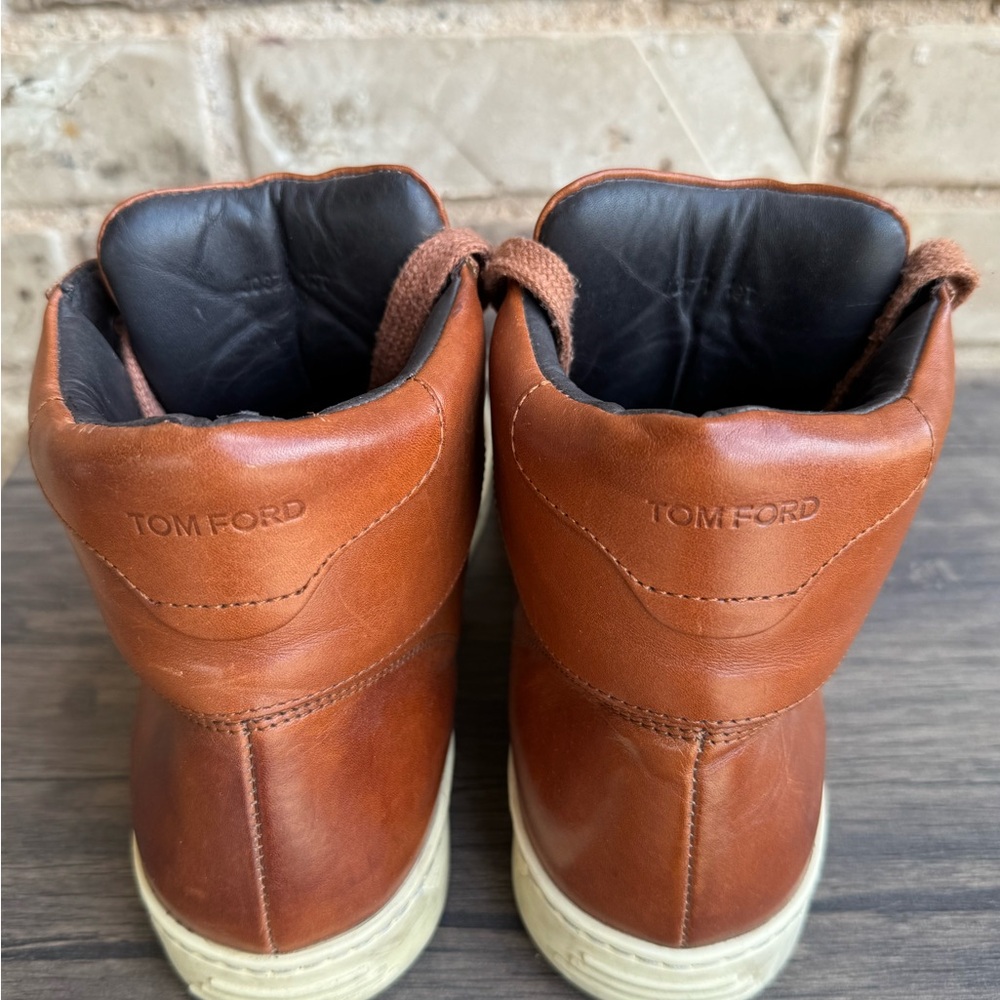 Tom Ford Russell High Top Men's Brown Leather Sneakers size 10 - Picture 3 of 10